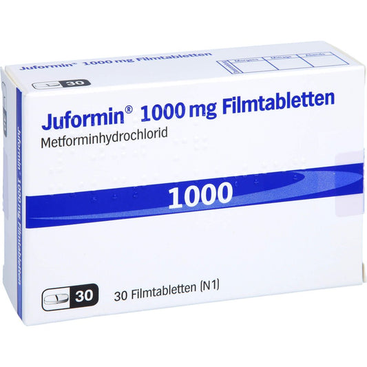 Das Produktfoto zeigt Juformin 1.000 Mg Filmtabletten (30 stk) PZN 15398333
