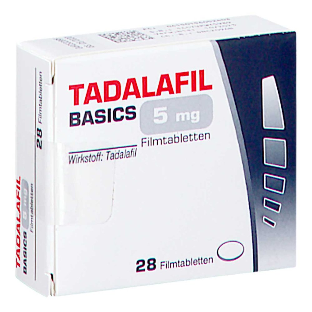 Das Produktfoto zeigt Tadalafil Basics 5 Mg Filmtabletten (28 stk) PZN 15405240