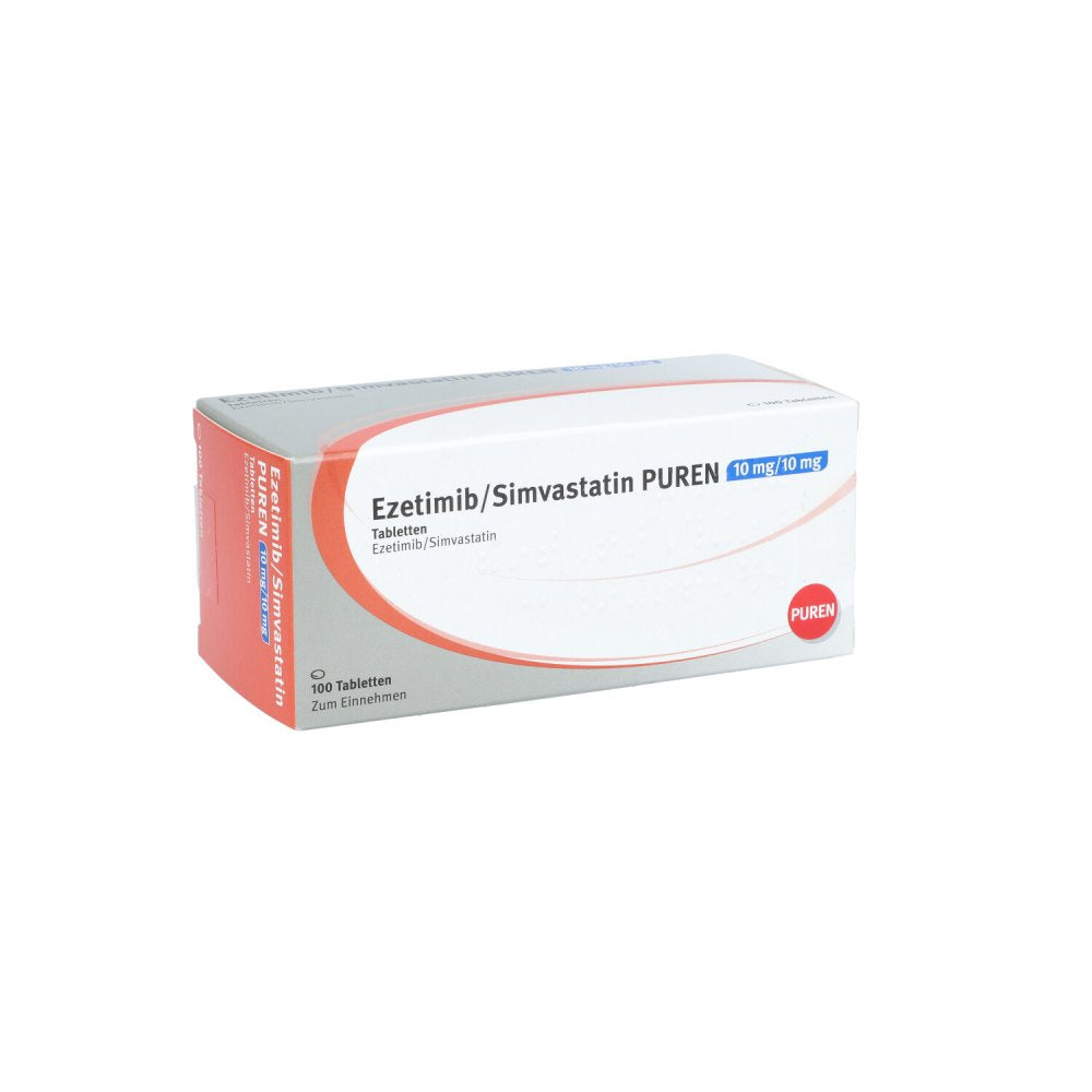 Das Produktfoto zeigt Ezetimib/Simvastatin Puren 10 Mg/10 Mg Tabletten (100 stk) PZN 15416433