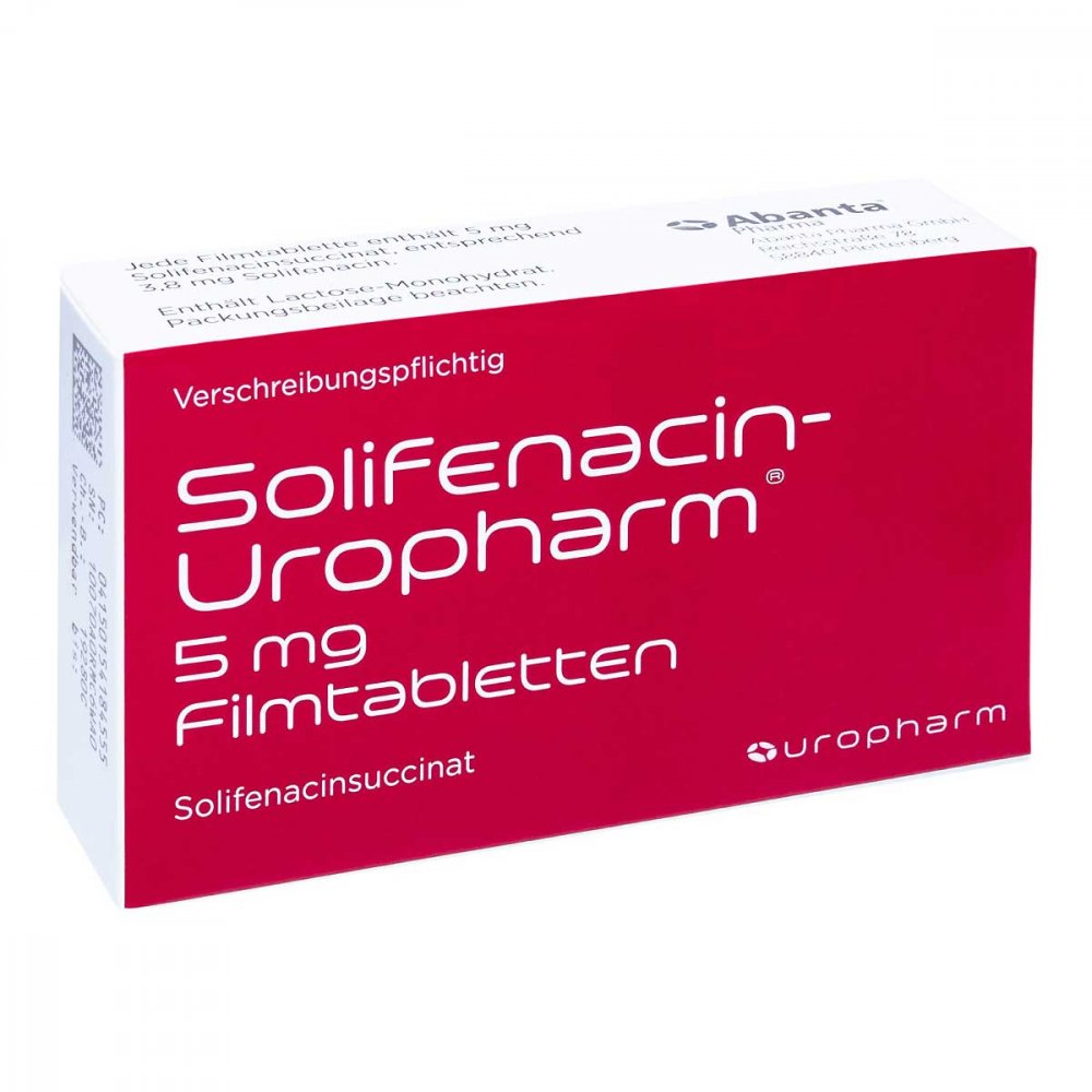 Das Produktfoto zeigt Solifenacin-Uropharm 5 Mg Filmtabletten (30 stk) PZN 15418455
