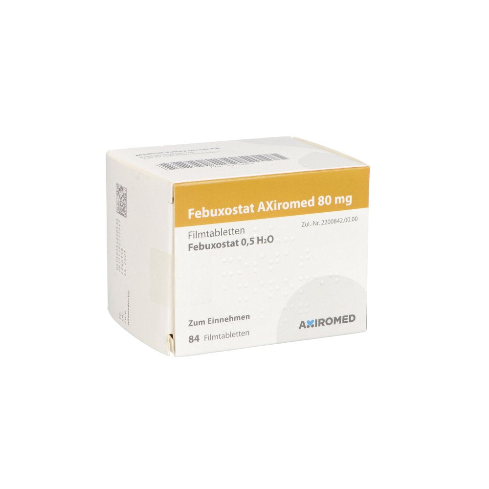 Das Produktfoto zeigt Febuxostat Axiromed 80 Mg Filmtabletten (84 stk) PZN 15425053