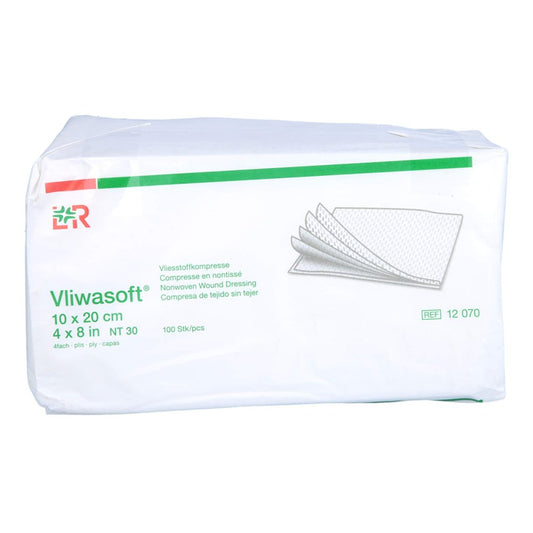 Das Produktfoto zeigt Vliwasoft Vlieskompressen Unsteril 10x20 Cm 4l. (100 stk) PZN 15431579