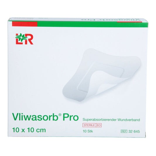 Das Produktfoto zeigt Vliwasorb Pro Superabsorb.Komp.Steril 10x10 Cm (10 stk) PZN 15431711