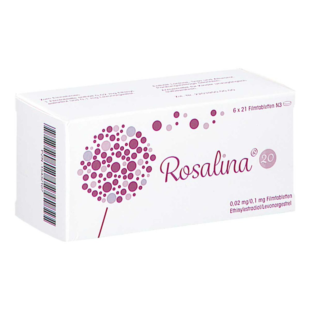 Das Produktfoto zeigt Rosalina 20 0,02 Mg/0,1 Mg Filmtabletten (126 stk) PZN 15432107