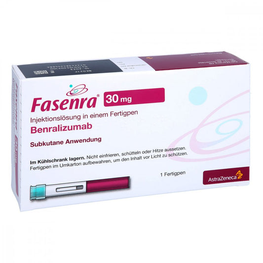 Das Produktfoto zeigt Fasenra 30 Mg Injektionslösung I.E.Fertigpen (1 stk) PZN 15530910