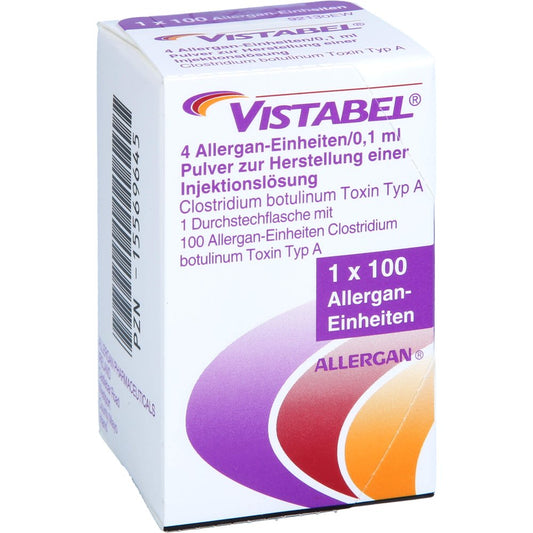 Das Produktfoto zeigt Vistabel 4 Allergan-E./0,1ml 100e. P.Z.H.E.Inj.-L. (1 stk) PZN 15569645