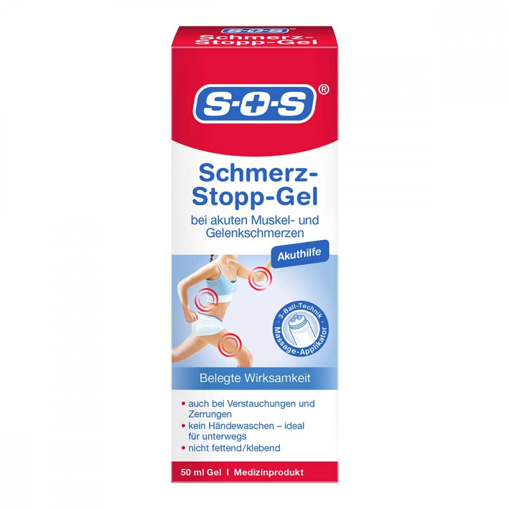 Das Produktfoto zeigt Sos Schmerz-Stopp Gel (50 g) PZN 15570542