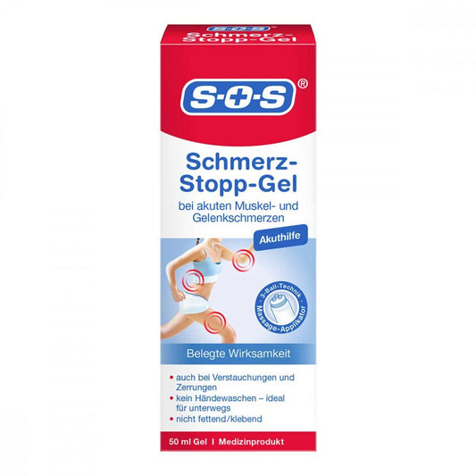 Das Produktfoto zeigt Sos Schmerz-Stopp Gel (50 g) PZN 15570542