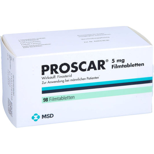 Das Produktfoto zeigt Proscar 5 Mg Filmtabletten (98 stk) PZN 15578526