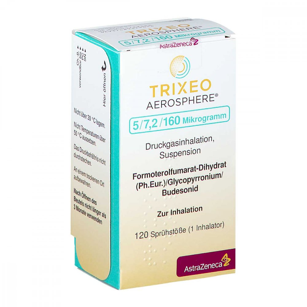 Das Produktfoto zeigt Trixeo Aerosphere 5/7,2/160μg Druckgasinh.120ed (1 stk) PZN 15578934