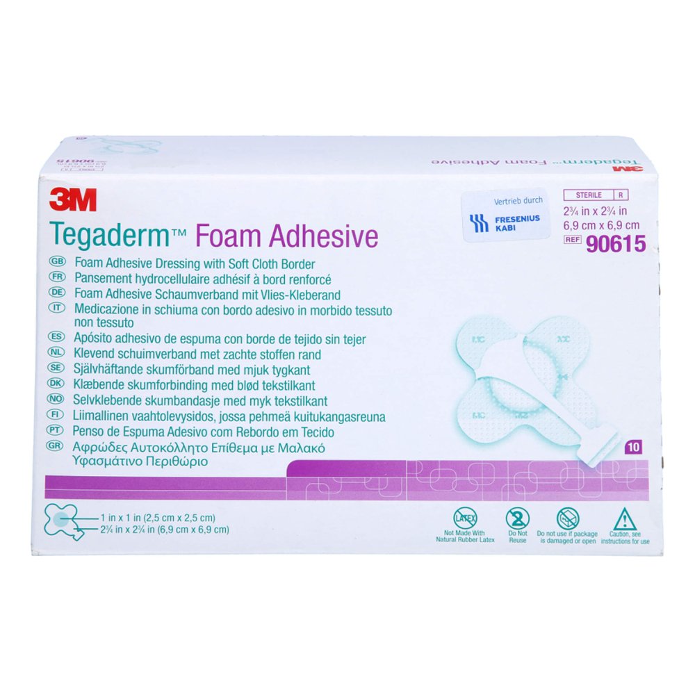 Das Produktfoto zeigt Tegaderm Foam Adhesive Fk 6,9x6,9 Cm Kreuzf.90615 (10 stk) PZN 15589257
