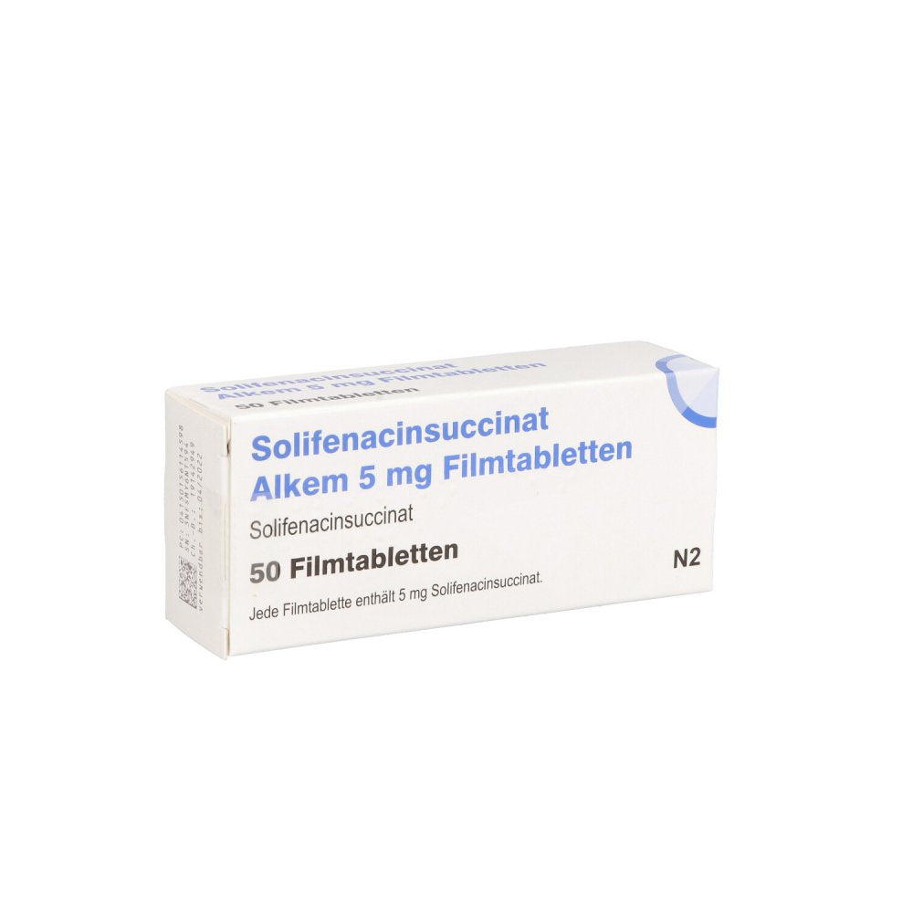 Das Produktfoto zeigt Solifenacinsuccinat Alkem 5 Mg Filmtabletten (50 stk) PZN 15611459