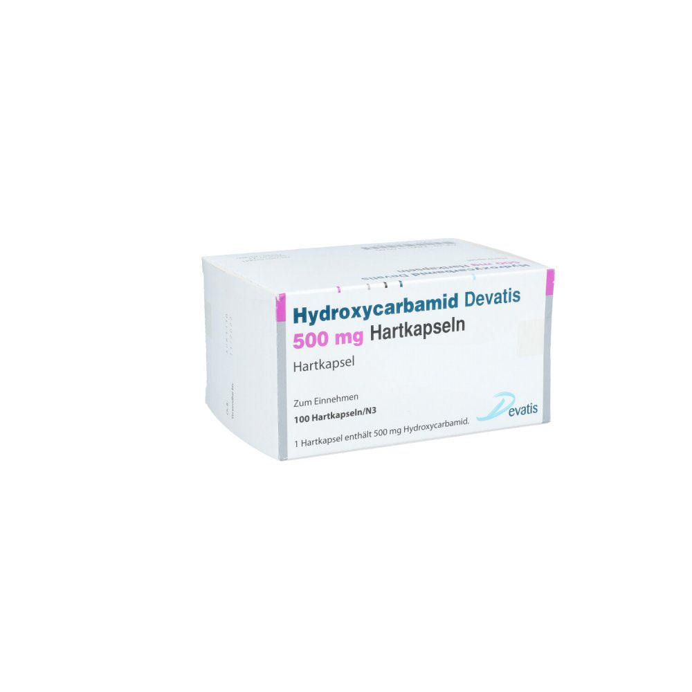 Das Produktfoto zeigt Hydroxycarbamid Devatis 500 Mg Hartkapseln (100 stk) PZN 15613180