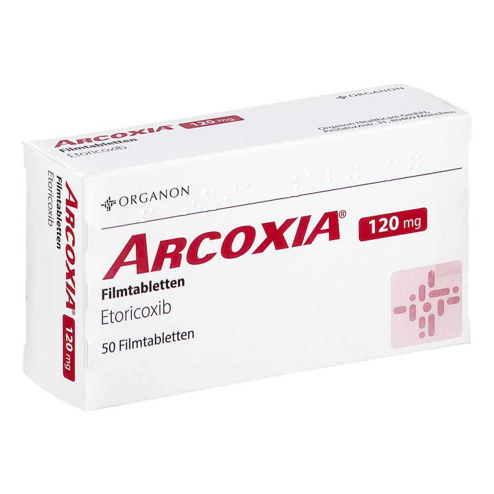 Das Produktfoto zeigt Arcoxia 120 Mg Filmtabletten (50 stk) PZN 15619490