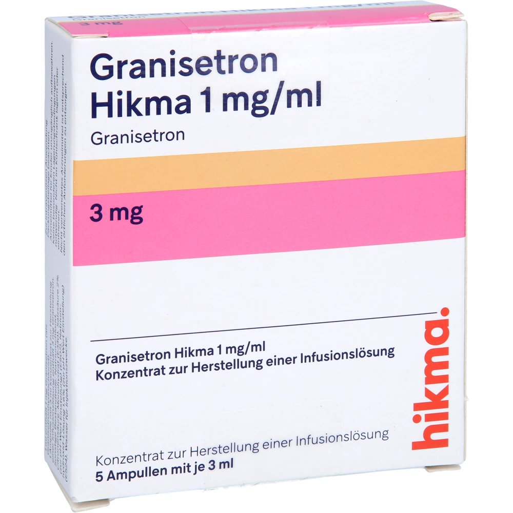 Das Produktfoto zeigt Granisetron Hikma 1 Mg/Ml Konz.Z.Herst.E.Inf.-Lsg. (5X3 ml) PZN 15620441