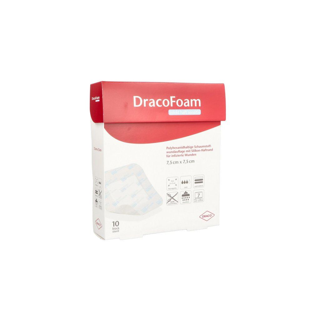 Dracofoam Infekt Haft Sensitiv Wundauf.7,5x7,5 Cm (10 stk)