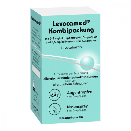 Das Produktfoto zeigt Levocamed Kombi 0,5 Mg/Ml At + 0,5 Mg/Ml Nasenspr. (1 stk) PZN 15624835