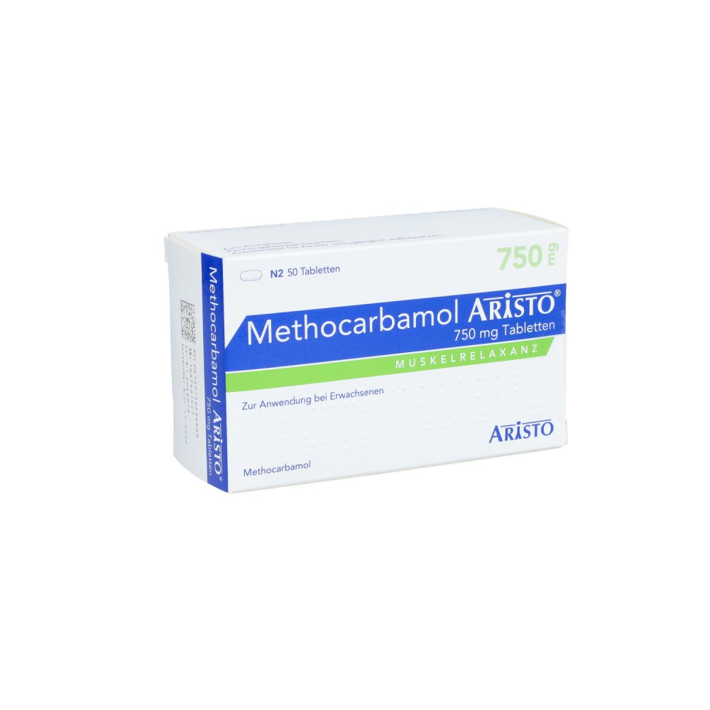 Das Produktfoto zeigt Methocarbamol Aristo 750 Mg Tabletten (50 stk) PZN 15629666