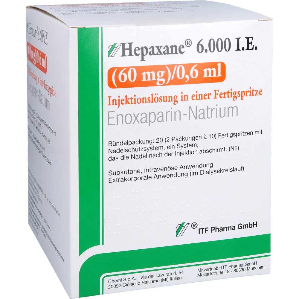 Hepaxane 6.000 I.E. 60 Mg/0,6 Ml Inj.-Lsg.I.E.Fs (20 stk)