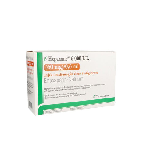 Das Produktfoto zeigt Hepaxane 6.000 I.E. 60 Mg/0,6 Ml Inj.-Lsg.I.E.Fs (24 stk) PZN 15637973