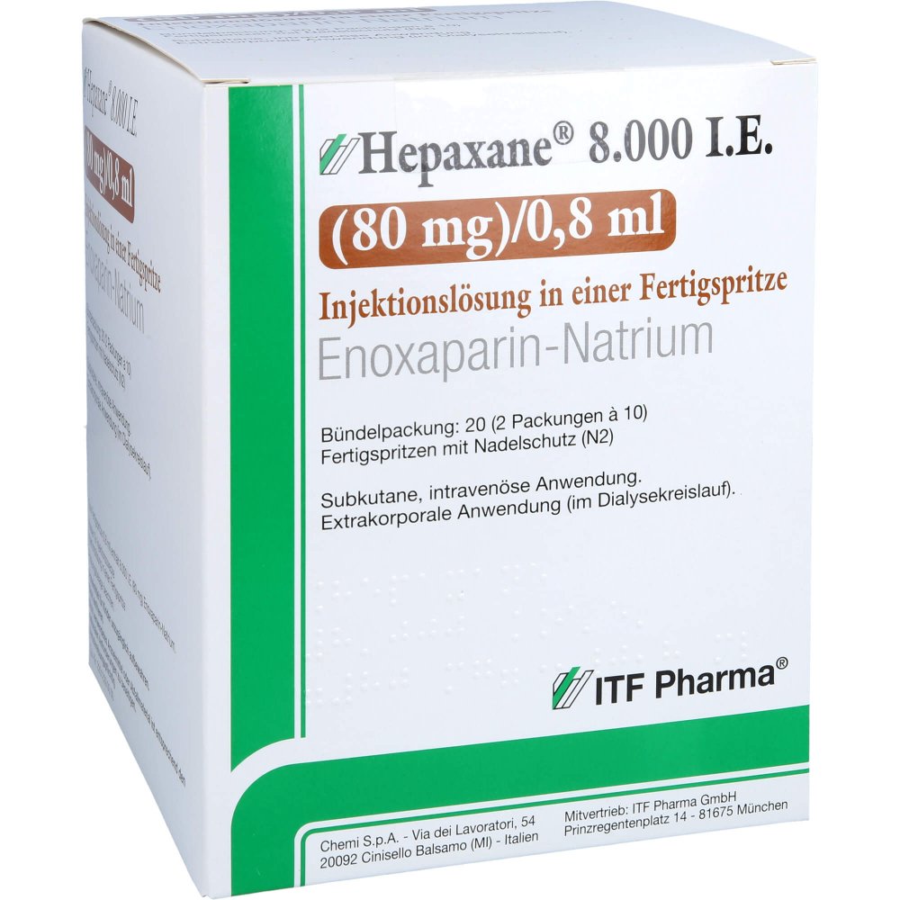 Hepaxane 8.000 I.E. 80 Mg/0,8 Ml Inj.-Lsg.I.E.Fs (20 stk)