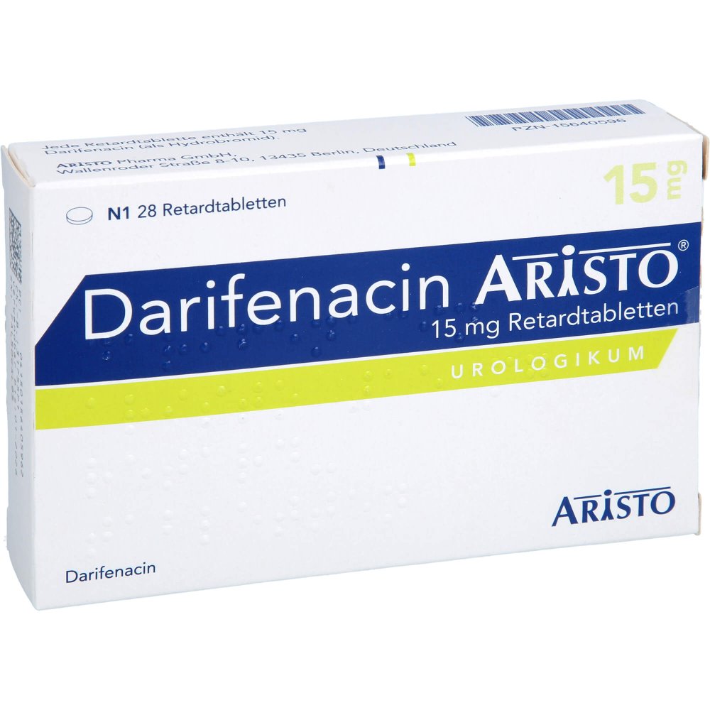 Das Produktfoto zeigt Darifenacin Aristo 15 Mg Retardtabletten (28 stk) PZN 15640596