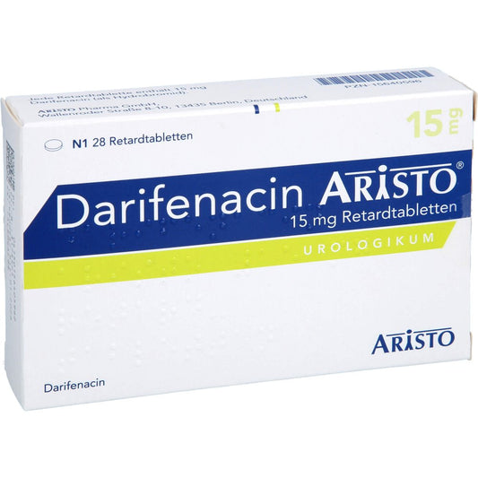 Das Produktfoto zeigt Darifenacin Aristo 15 Mg Retardtabletten (28 stk) PZN 15640596