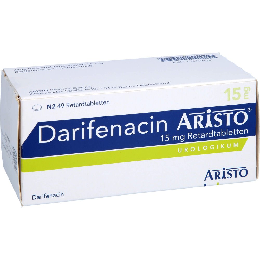 Das Produktfoto zeigt Darifenacin Aristo 15 Mg Retardtabletten (49 stk) PZN 15640610