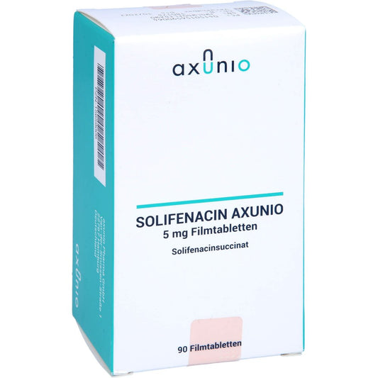 Das Produktfoto zeigt Solifenacin Axunio 5 Mg Filmtabletten (90 stk) PZN 15659006