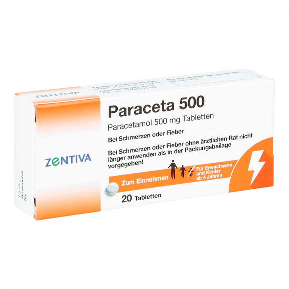 Das Produktfoto zeigt Paraceta 500 Tabletten (20 stk) PZN 15743876