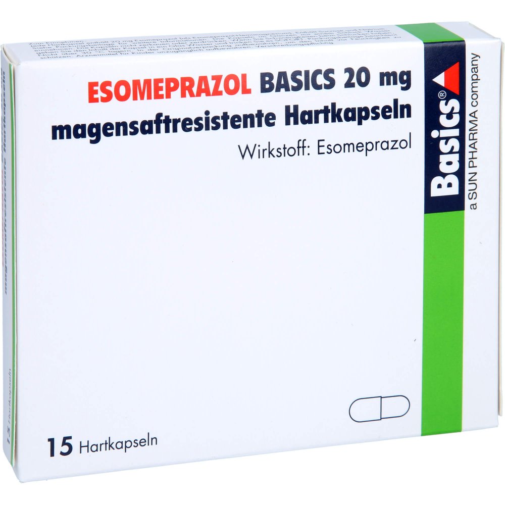 Das Produktfoto zeigt Esomeprazol Basics 20 Mg Magensaftres.Hartkapseln (15 stk) PZN 15744321