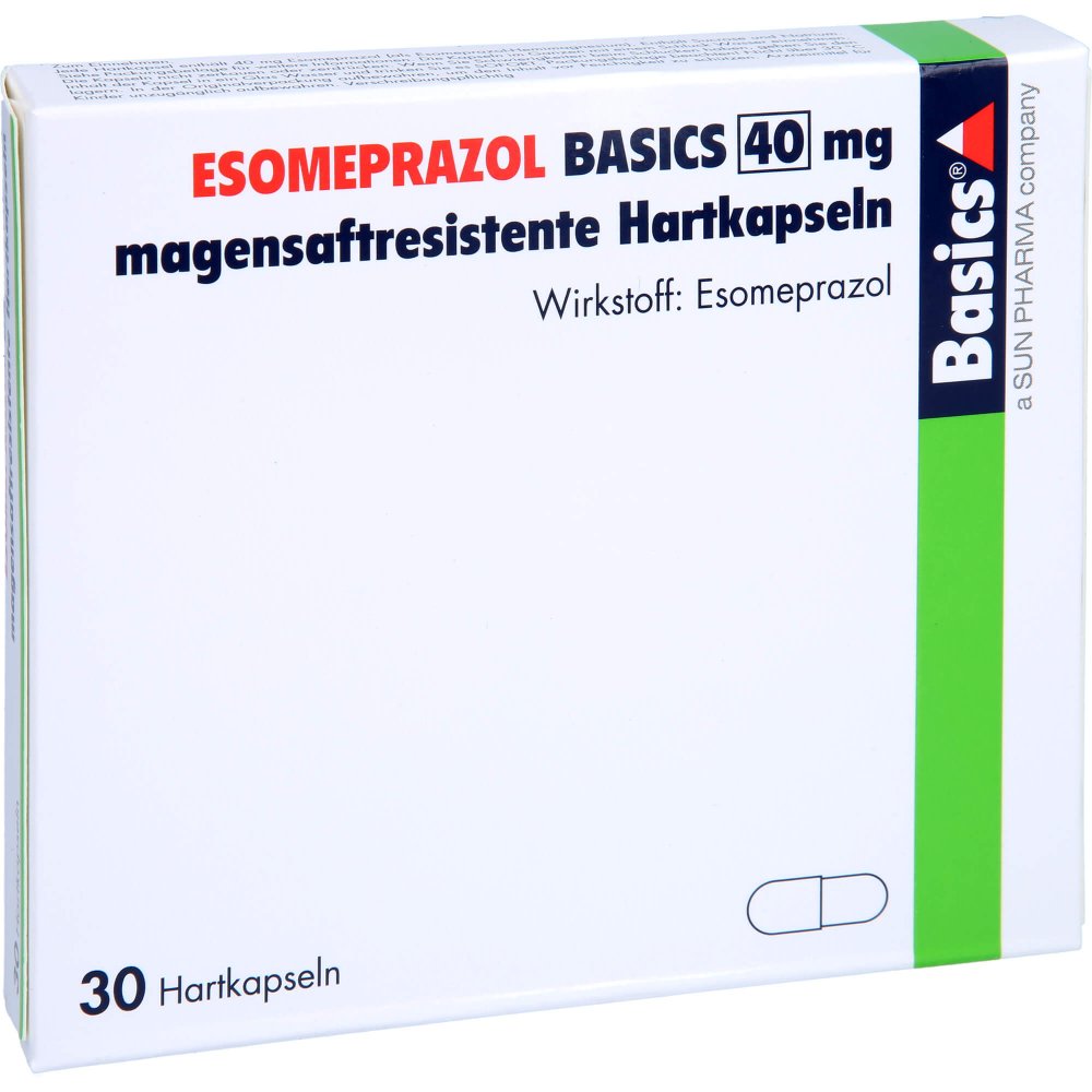 Das Produktfoto zeigt Esomeprazol Basics 40 Mg Magensaftres.Hartkapseln (30 stk) PZN 15744373