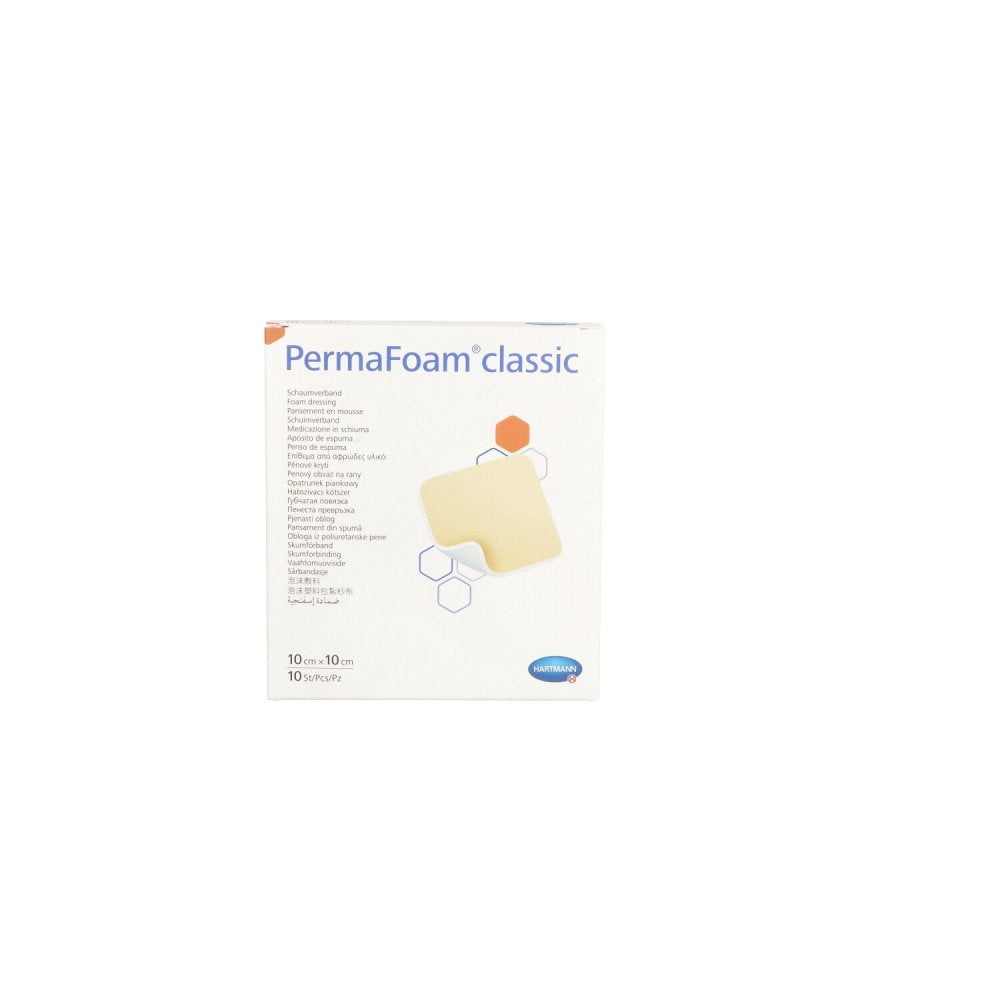 Das Produktfoto zeigt Permafoam Classic Schaumverband 10x10 Cm (10 stk) PZN 15744545