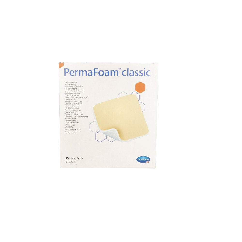 Das Produktfoto zeigt Permafoam Classic Schaumverband 15x15 Cm (10 stk) PZN 15744551
