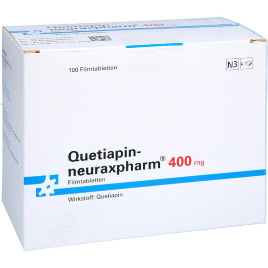 Das Produktfoto zeigt Quetiapin-Neuraxpharm 400 Mg Filmtabletten (100 stk) PZN 15745332
