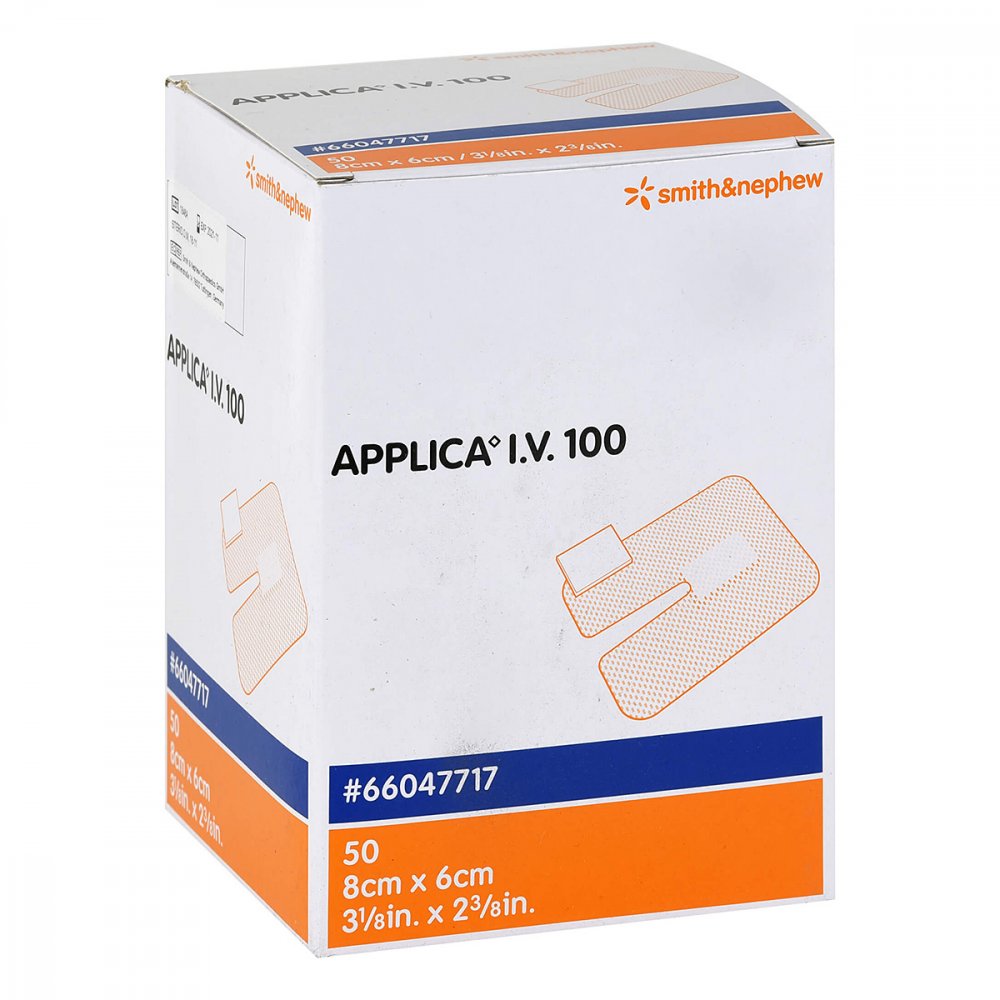Das Produktfoto zeigt Applica I.V.100 Kanülenpflaster M.Saugpolster (50 stk) PZN 15748282