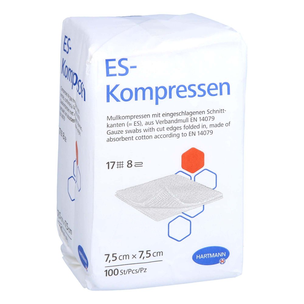 Das Produktfoto zeigt Es-Kompressen Unsteril 7,5x7,5 Cm 8fach (100 stk) PZN 15748299