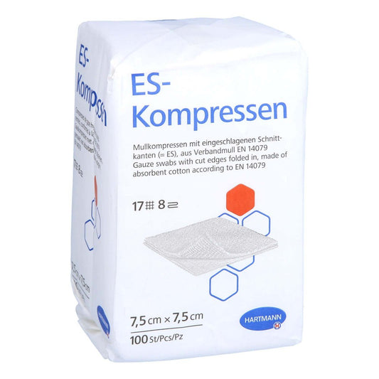 Das Produktfoto zeigt Es-Kompressen Unsteril 7,5x7,5 Cm 8fach (100 stk) PZN 15748299