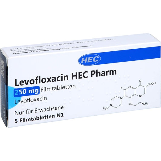 Das Produktfoto zeigt Levofloxacin Hec Pharm 250 Mg Filmtabletten (5 stk) PZN 15781670