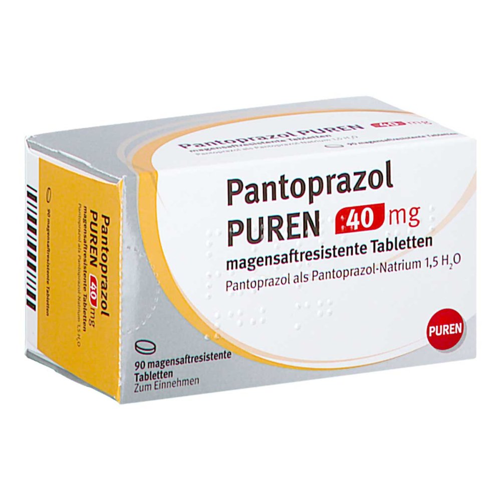 Das Produktfoto zeigt Pantoprazol Puren 40 Mg Magensaftres.Tabletten (90 stk) PZN 15786348