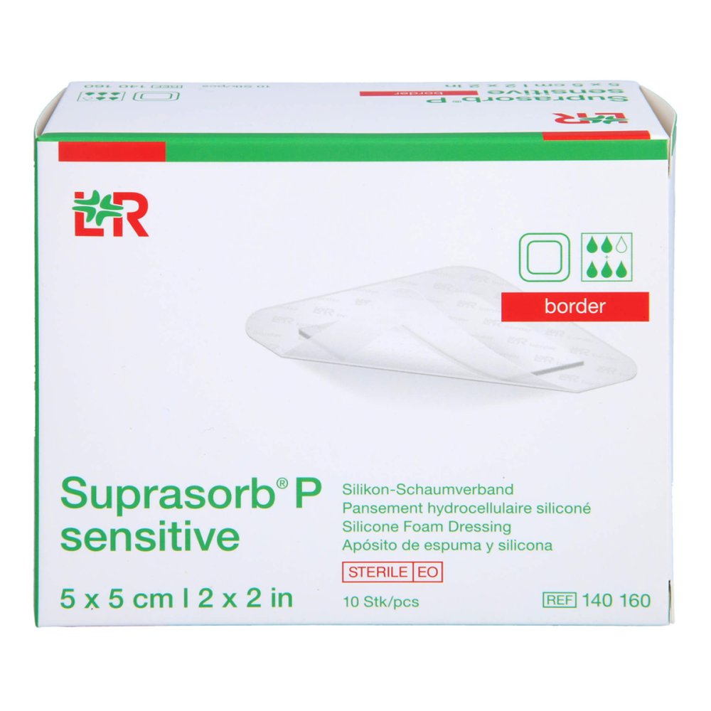 Das Produktfoto zeigt Suprasorb P Sensitive Pu-Schaumv.Border 5x5cm (10 stk) PZN 15814642