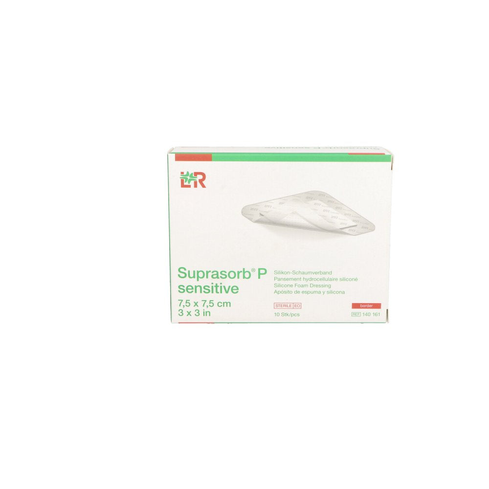 Das Produktfoto zeigt Suprasorb P Sensitive Pu-Schaumv.Border 7,5x7,5cm (10 stk) PZN 15814659