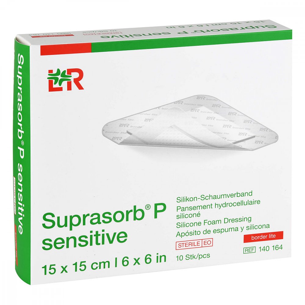 Das Produktfoto zeigt Suprasorb P Sensitive Pu-Schaumv.Bor.Lite 15x15cm (10 stk) PZN 15814688