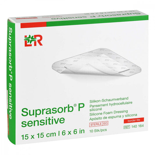 Das Produktfoto zeigt Suprasorb P Sensitive Pu-Schaumv.Bor.Lite 15x15cm (10 stk) PZN 15814688