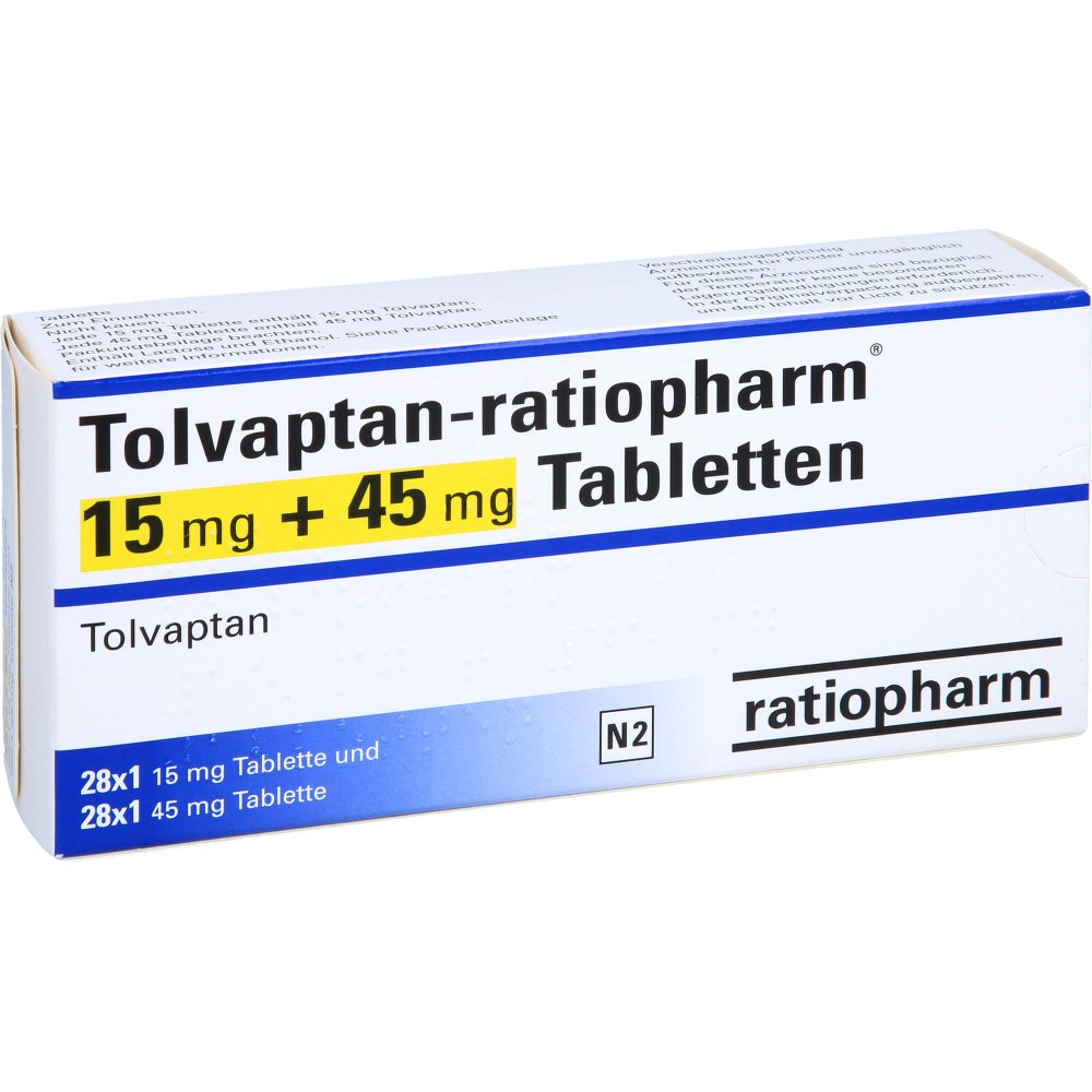 Das Produktfoto zeigt Tolvaptan-Ratiopharm 15 Mg + 45 Mg Tabletten (56 stk) PZN 15821949