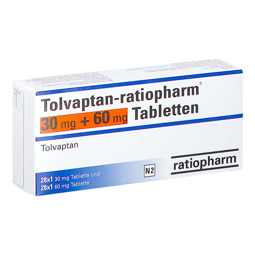 Das Produktfoto zeigt Tolvaptan-Ratiopharm 30 Mg + 60 Mg Tabletten (56 stk) PZN 15821955