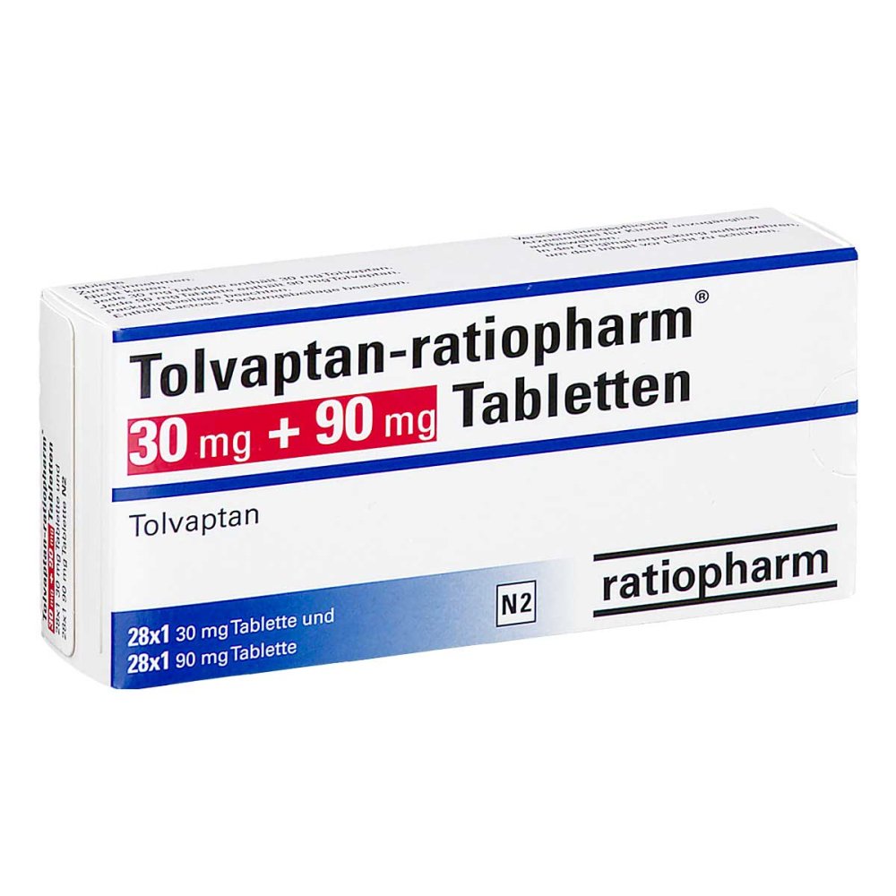 Das Produktfoto zeigt Tolvaptan-Ratiopharm 30 Mg + 90 Mg Tabletten (56 stk) PZN 15821961