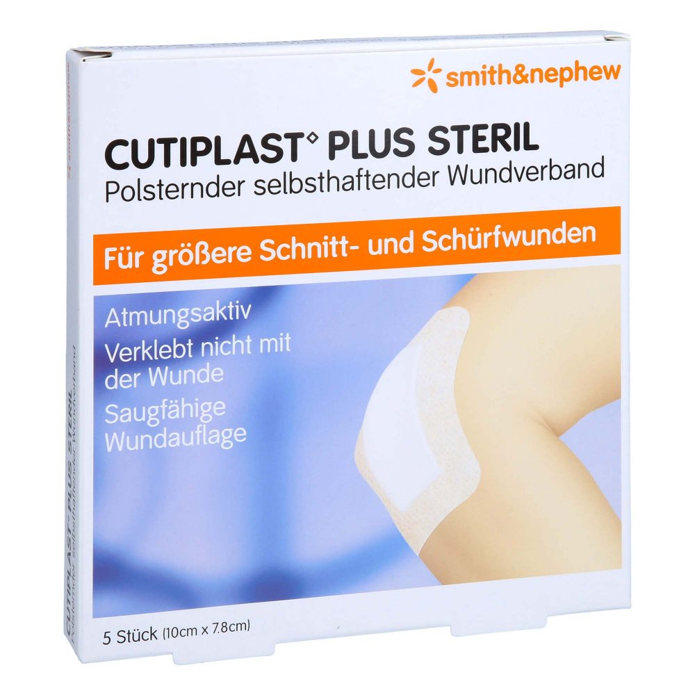 Das Produktfoto zeigt Cutiplast Plus Steril 7,8x10 Cm Verband (5 stk) PZN 15823954