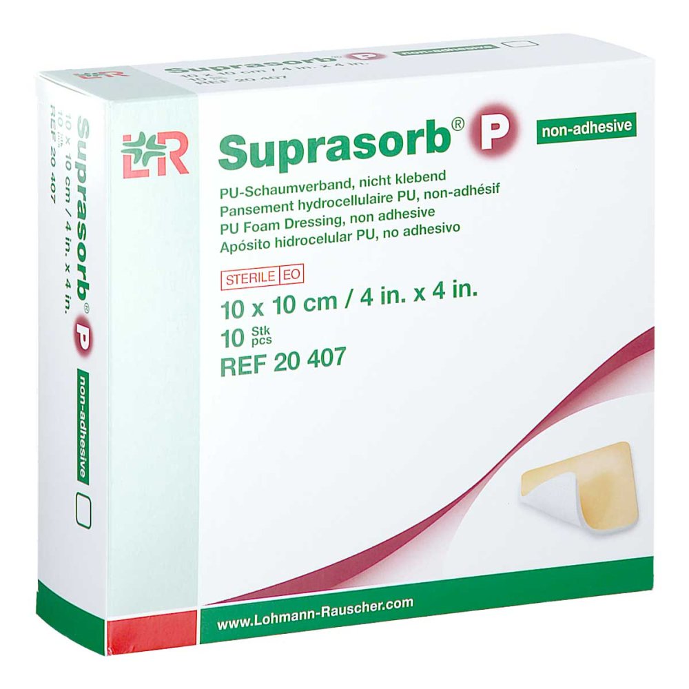 Das Produktfoto zeigt Suprasorb P Pu-Schaumv.Nicht Klebend 10x10 Cm (10 stk) PZN 15868827