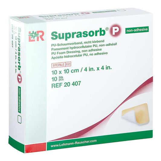 Das Produktfoto zeigt Suprasorb P Pu-Schaumv.Nicht Klebend 10x10 Cm (10 stk) PZN 15868827